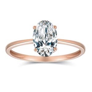 espere 1.5 Carat Moissanite Oval Cut Forever Classic Engagement Ring Solid Gold Plain Ring Band 14K Rose Gold Bridal Ring Stackable Brilliant Ring (4.5)