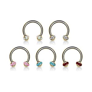 Crystals Paved Around ball Gold PVD Over 316L Surgical Steel Horseshoes for Ear Cartilage, Daith, Eyebrow, Nose Septum and More (Clear)