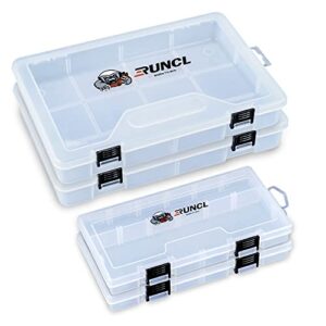 runcl fishing tackle box, 4 packs plastic storage box with removable dividers, 3500/3600 tackle boxes organizer - clear tackle storage trays for lures, baits - box organizer container