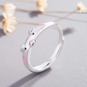 shiYsRL Exquisite Jewelry Ring Love Rings Cute Women Cartoon Pig Piggy Opening End Ring Finger Jewelry Birthday Gift Wedding Band Best Gifts for Love with Valentine's Day - Pink