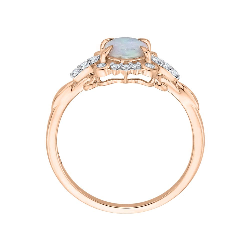 KATARINA Diamond and Oval Cut Opal Fashion Ring in 10K Rose Gold (7/8 cttw, G-H, I2-I3) (Size-9)