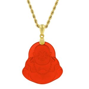 Happy Laughing Buddha Red Jade Pendant Necklace Figaro Gold Chain Genuine Certified Grade A Jadeite Jade Hand Crafted, Jade Necklace, 14k Gold Filled Laughing Jade Buddha necklace, Jade Medallion Red