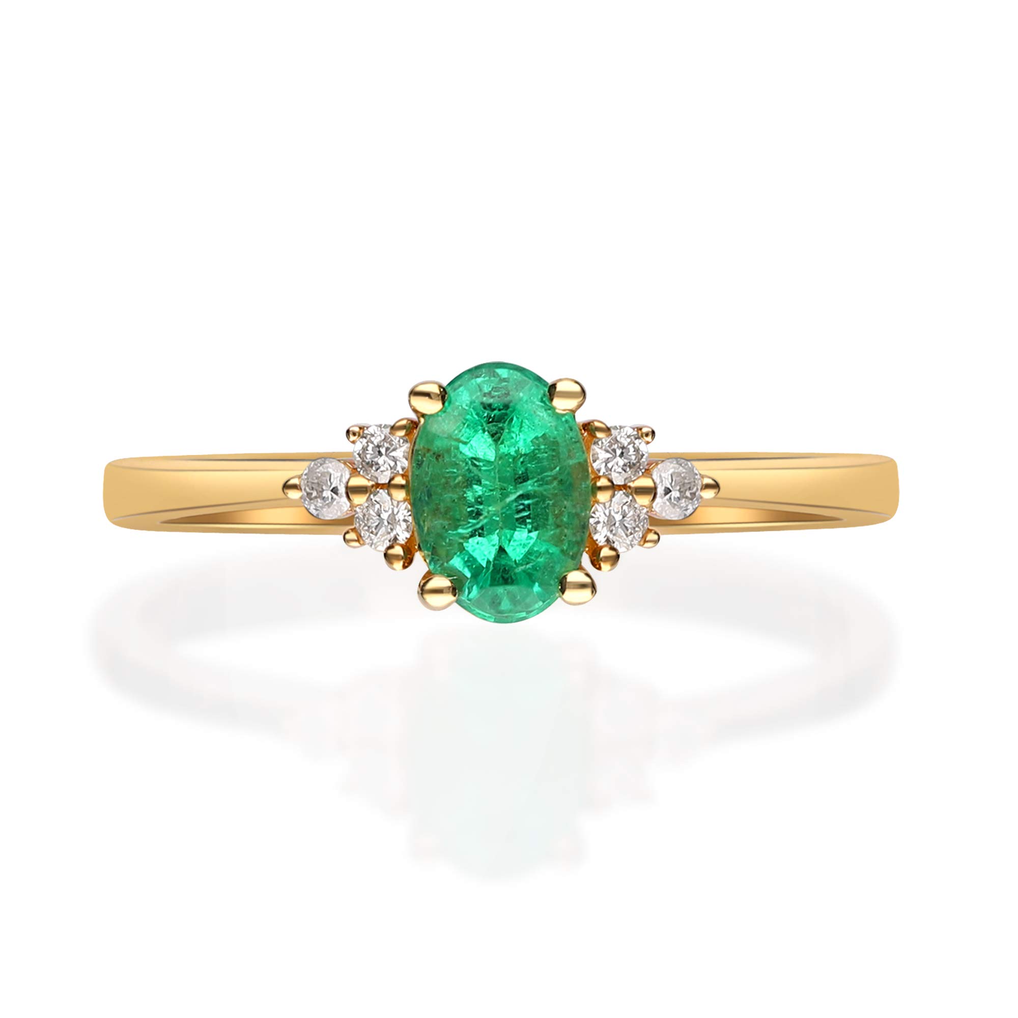 Gin & Grace 10K Yellow Gold Natural Emerald Diamond (I1,I2) Engagement Promise Band Style Propose Promise Ring for Women