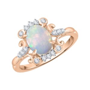 KATARINA Diamond and Oval Cut Opal Fashion Ring in 10K Rose Gold (7/8 cttw, G-H, I2-I3) (Size-9)