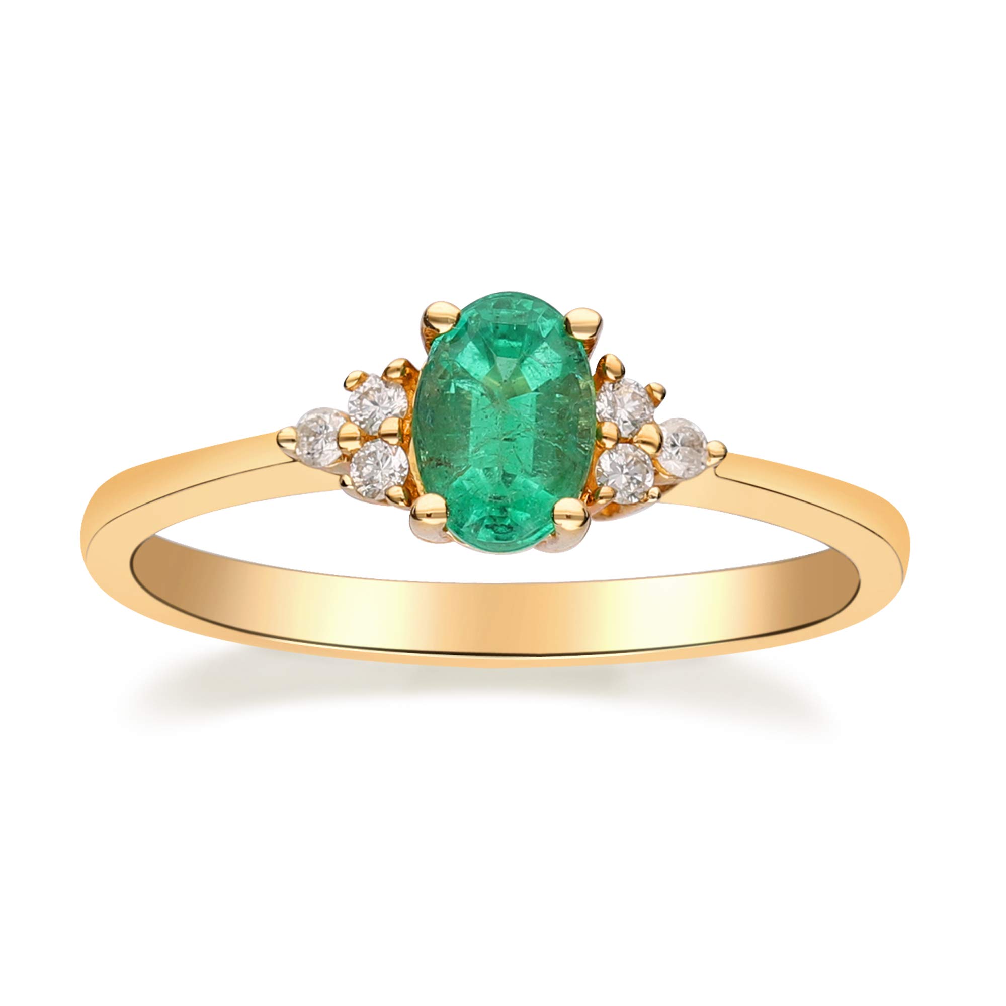 Gin & Grace 10K Yellow Gold Natural Emerald Diamond (I1,I2) Engagement Promise Band Style Propose Promise Ring for Women