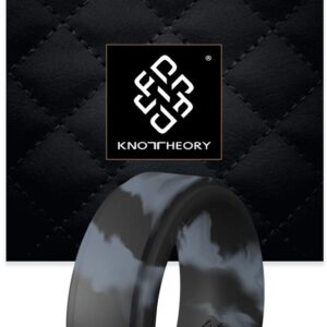 Knot Theory Black Marble Silicone Ring Men - Size 8 Step Edge 9mm Wide Rubber Wedding Band - Gym Workout Weight-Lift Ring