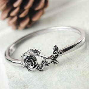 shiYsRL Exquisite Jewelry Ring Love Rings Vintage Rose Flower Leaf Finger Ring Women Engagement Wedding Party Jewelry Wedding Band Best Gifts for Love with Valentine's Day - Silver US 10