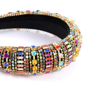 Rhinestone Headbands for Women Bling Jewelled Rainbow Crystal Beaded Padded Headband Baroque Bedazzled Hairband Fashion Velvet Wide Hair Hoop Accessorires For Wedding Party (Bar rhinestone headband)