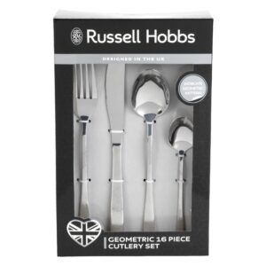 Russell Hobbs RH01519EU 16 Piece Rhombus Cutlery Set, Stainless Steel, Set for 4, Geometric Handle Design, Perfect for Students, Families & New Homeowners