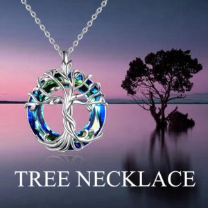 TOUPOP Jewelry for Women Tree of Life Necklace 925 Sterling Silver Family Tree Pendant Necklace with Blue Circle Crystal Mothers Day Birthday Anniversary Jewelry Gifts for Women Her Wife