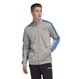 adidas men's essentials 3-stripes tricot track jacket, mgh solid grey/glory blue, s