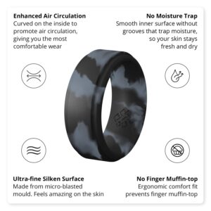 Knot Theory Black Marble Silicone Ring Men - Size 8 Step Edge 9mm Wide Rubber Wedding Band - Gym Workout Weight-Lift Ring