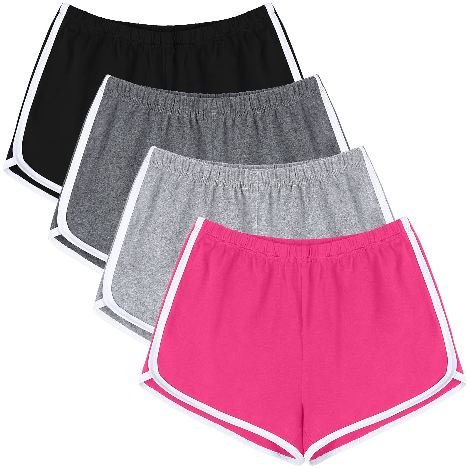 URATOT 4 Pack Yoga Short Pants Cotton Sports Shorts Gym Dance Lounge Shorts Dolphin Running Athletic Shorts for Women