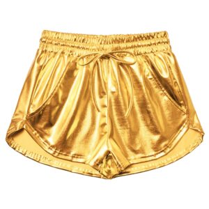 Women's Metallic Shorts Yoga Shiny Sparkly Hot Drawstring Outfit Short Pants L