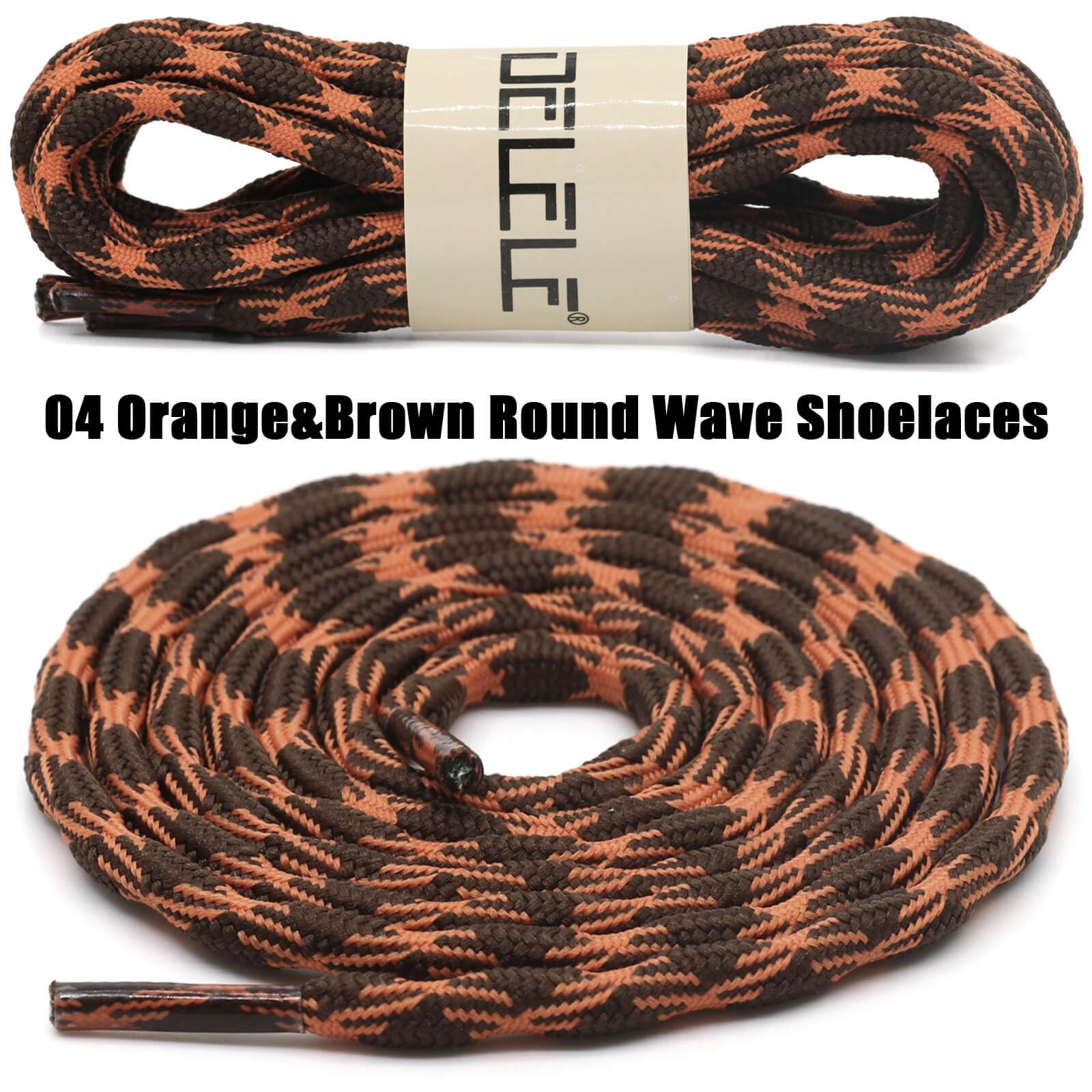 DELELE 2 Pair Round Wave Shape Non Slip Heavy Duty and Durable Outdoor Climbing Shoelaces Orange&Brown Hiking Shoe Laces Shoestrings-51 inch