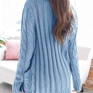 PRETTYGARDEN Women's Open Front Cardigan Sweaters Fashion Button Down Cable Knit Chunky Outwear Coats (Blue,Small)