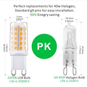 AIPLAMP G9 led Bulb Dimmable t4 g9 Base Bulbs, 2700K Soft White Light Equivalent to 25W 40W Halogen Bulbs, 4W 450Lm 120V AC No Flicker 360 Degree Angle, G9 led Lamp,5 Pack