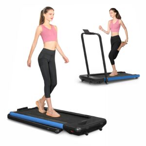 bifanuo 2 in 1 folding treadmill, smart walking running machine with bluetooth audio speakers, installation-free，under desk treadmill for home/office gym cardio fitness（blue）