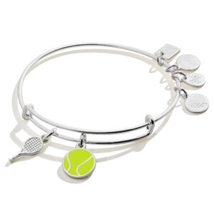 alex and ani collaborations expandable bangle for women, team usa tennis duo charms, shiny silver finish, 2 to 3.5 in