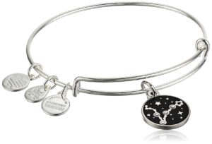 alex and ani zodiac expandable bangle for women, pisces charm, black epoxy and crystals, shiny silver finish, 2 to 3.5 in