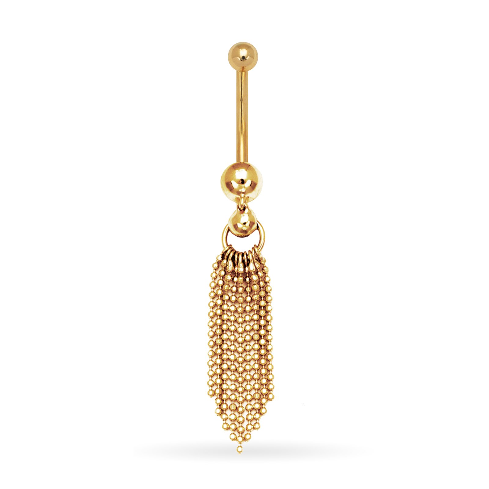 14k Gold 14-Gauge Tassel Bead Drop Body Jewelry Belly Ring (10mm x 50mm) (yellow-gold)