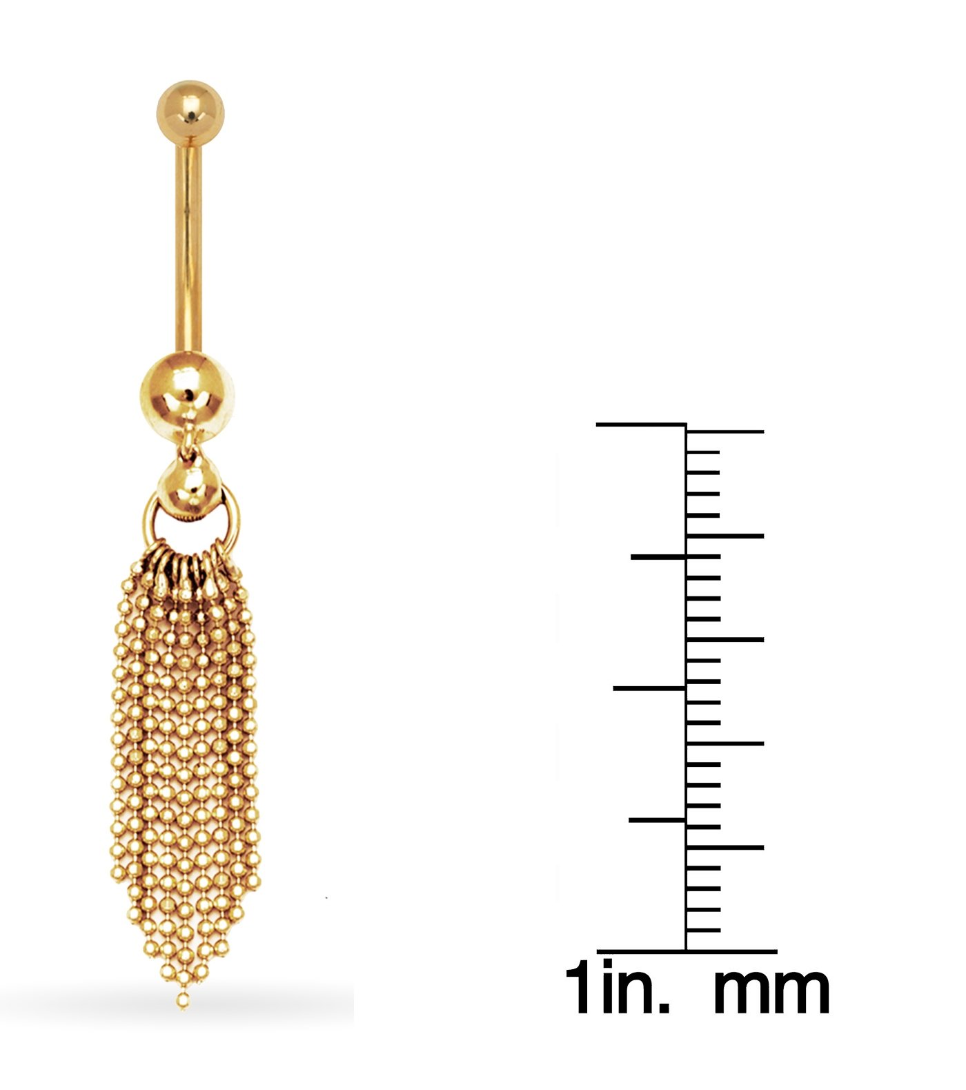 14k Gold 14-Gauge Tassel Bead Drop Body Jewelry Belly Ring (10mm x 50mm) (yellow-gold)