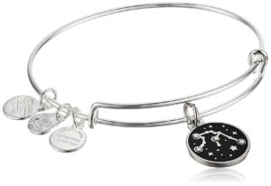 alex and ani zodiac expandable bangle for women, aquarius charm, black epoxy and crystals, shiny silver finish, 2 to 3.5 in