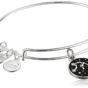 Alex and Ani Zodiac Expandable Bangle for Women, Aquarius Charm, Black Epoxy and Crystals, Shiny Silver Finish, 2 to 3.5 in