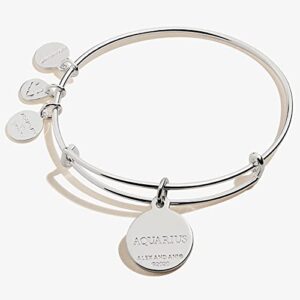 Alex and Ani Zodiac Expandable Bangle for Women, Aquarius Charm, Black Epoxy and Crystals, Shiny Silver Finish, 2 to 3.5 in