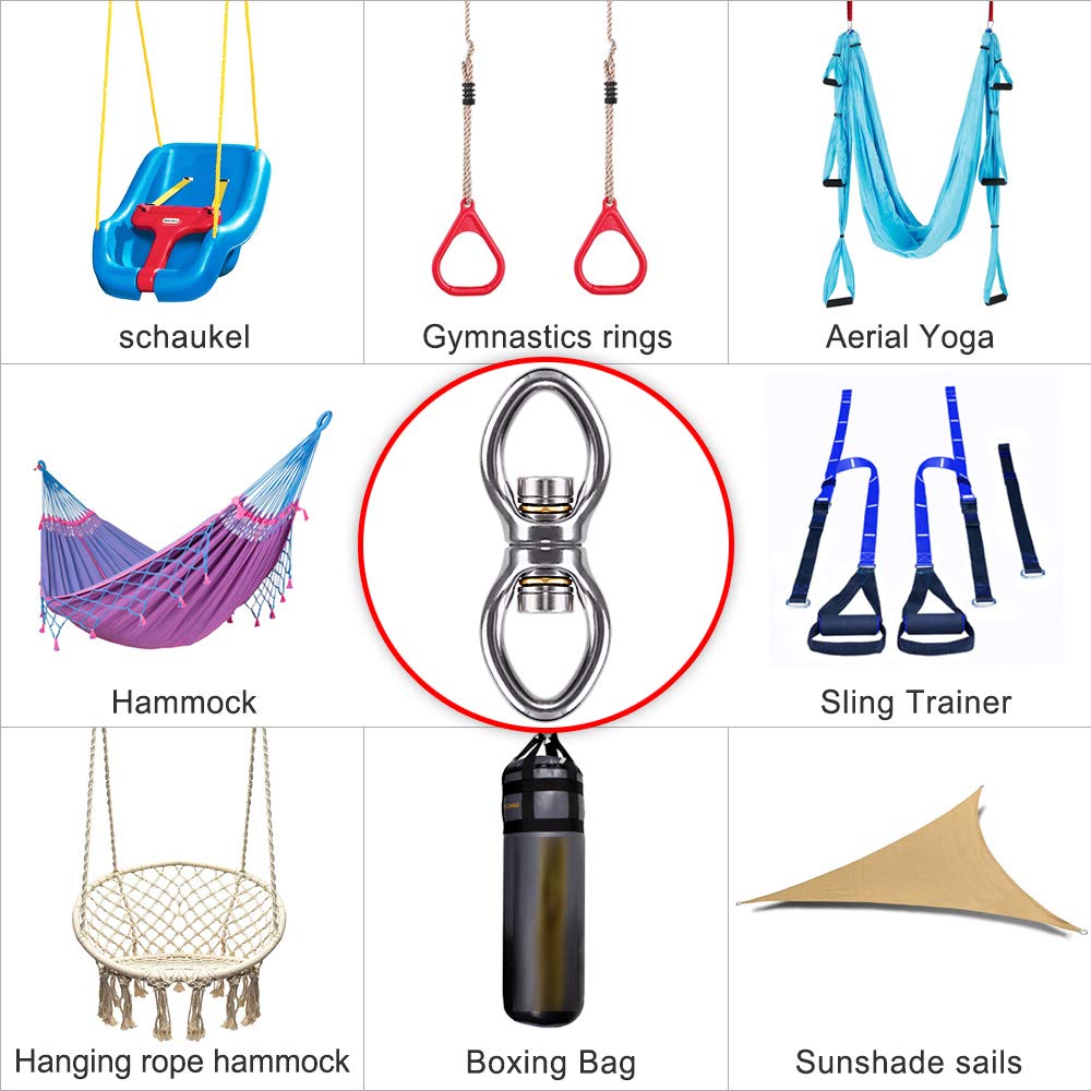 Dolibest Swing Swivel with 2 Bearing,Safest Rotational Device Hanging Accessory for Aerial Silks Dance, Web Tree Swing, Children's Swing, Yoga Swing Sets Hanging Hammock,800LB Capacity