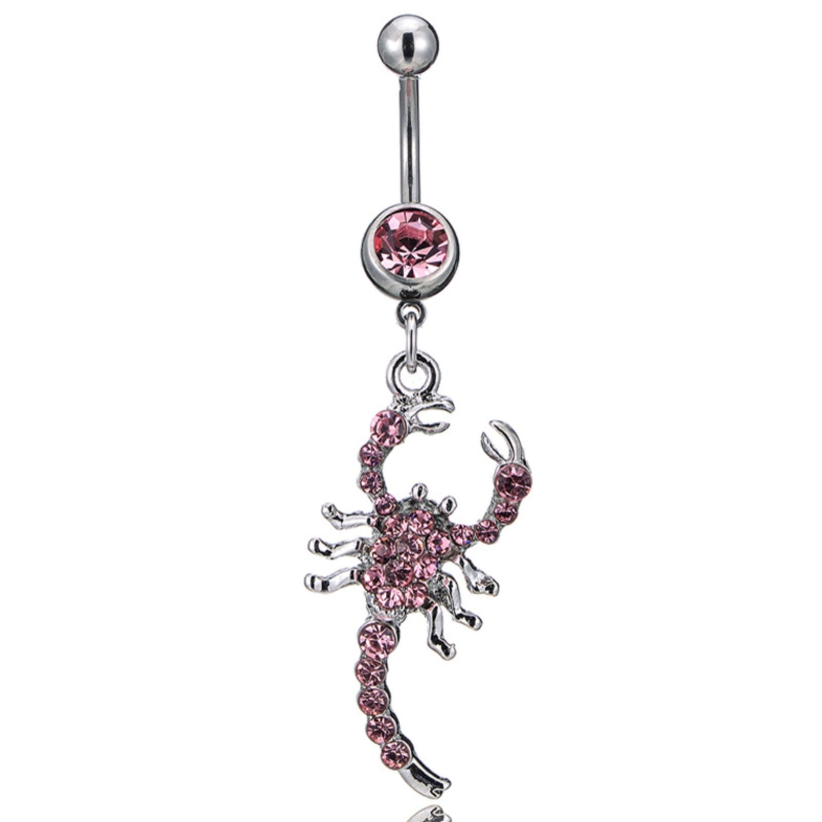 Kinsing 14G Dangle Animal Belly Button Ring Scorpion Navel Ring Pink 316L Stainless Steel CZ Body Piercing Jewelry For Women Girls