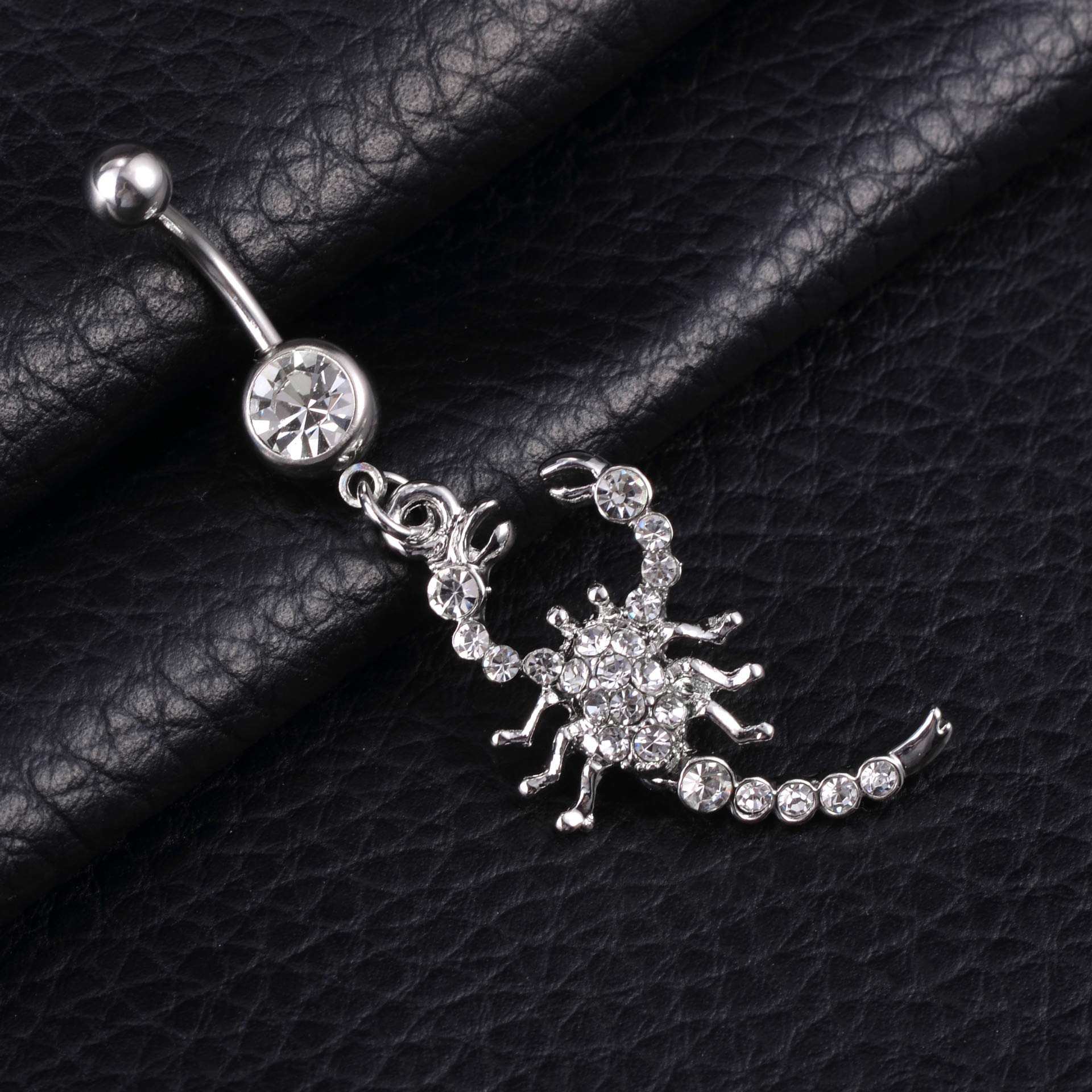 Kinsing 14G Dangle Animal Belly Button Ring Scorpion Navel Ring Pink 316L Stainless Steel CZ Body Piercing Jewelry For Women Girls