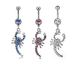 Kinsing 14G Dangle Animal Belly Button Ring Scorpion Navel Ring Pink 316L Stainless Steel CZ Body Piercing Jewelry For Women Girls