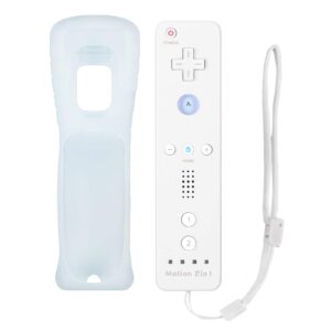 wii remote controller, wireless wii u motion plus remote controller with silicone protective case and wrist strap compatible for nintendo wii and wii u (1pc)