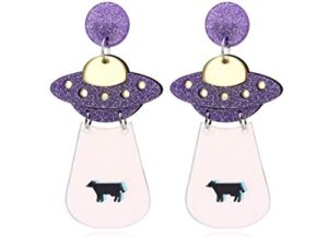 askana women`s fashion and fun acrylic big cute ufo aliens cosmos and space drops stud earrings