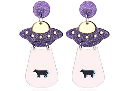 ASKANA Women`s Fashion and Fun Acrylic Big Cute UFO Aliens Cosmos and Space Drops Stud Earrings