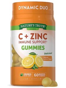 vitamin c gummies with zinc for adults | 60 count | immune support supplement | vegan, non gmo & gluten free | by natures truth