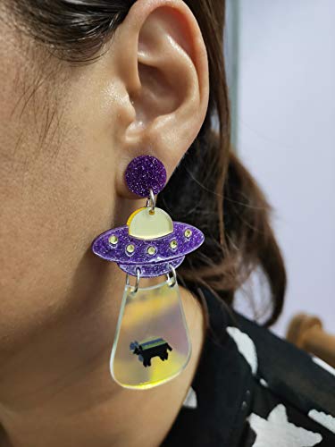 ASKANA Women`s Fashion and Fun Acrylic Big Cute UFO Aliens Cosmos and Space Drops Stud Earrings