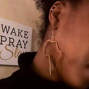 Fashion Gold Africa Map Hollow Out Drop Dangle Earrings for Women Minimalist Design Earrings (Gold)