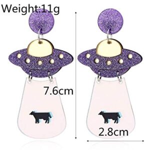 ASKANA Women`s Fashion and Fun Acrylic Big Cute UFO Aliens Cosmos and Space Drops Stud Earrings