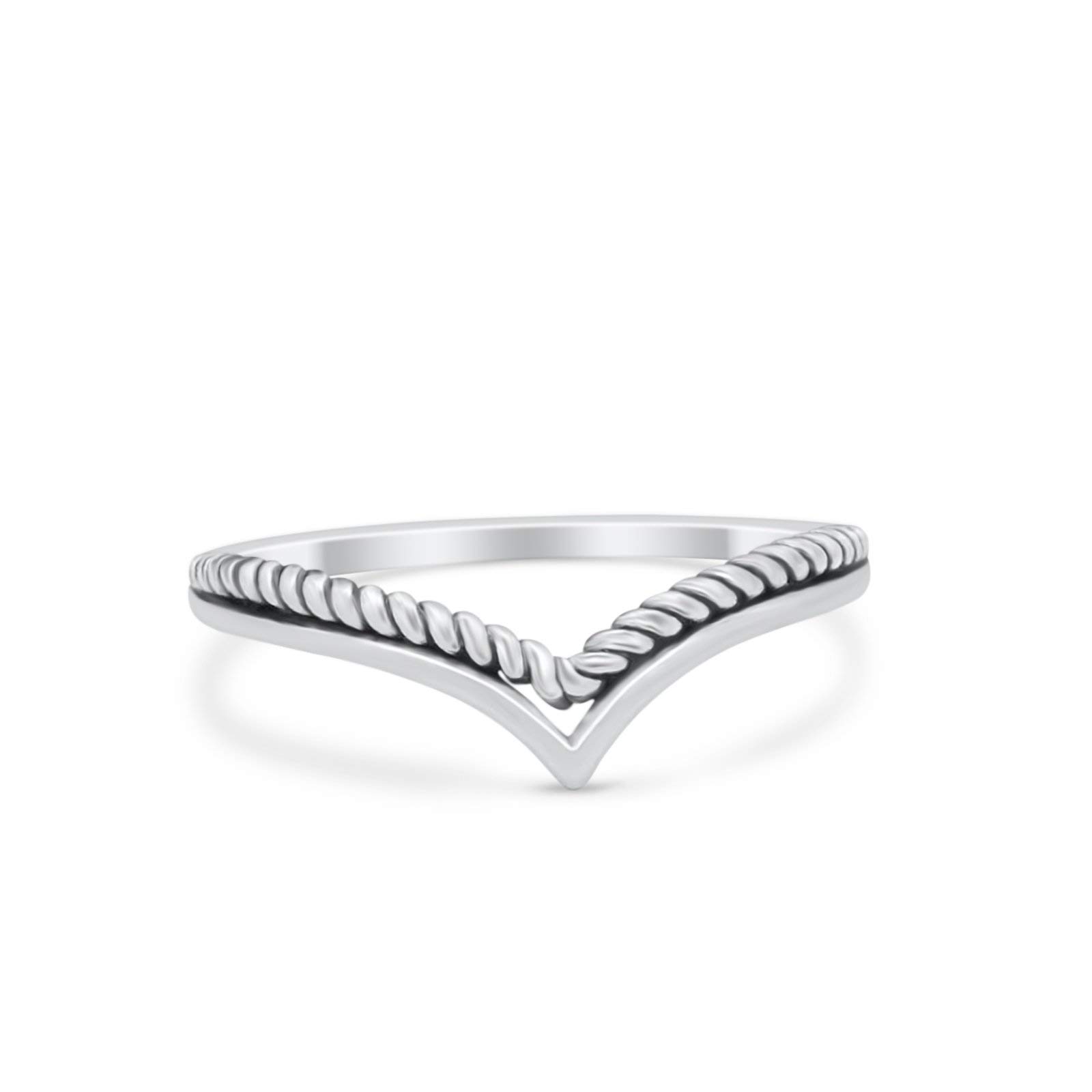 Blue Apple Co. Sterling Silver Size-7 Midi Thumb Ring V Band Chevron Plain Solid Heart Cabl Round 925 Sterling Silver