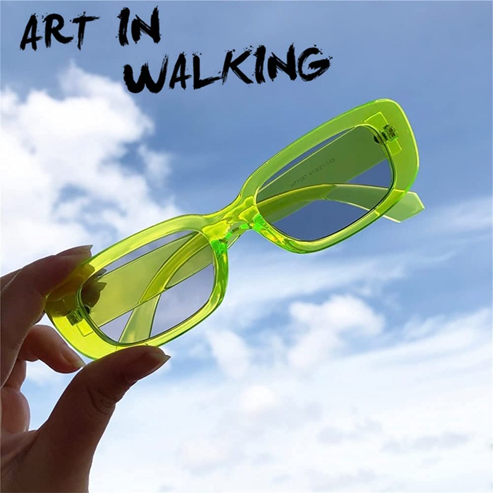 Laurinny Green Sunglasses for Women Retro 90s Vintage Fashion Narrow Rectangle Frame Lime Green Glasses