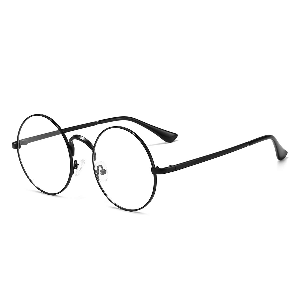 Votange Retro Round Metal Frames Glasses- Clear Lens, Black