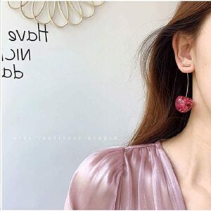 3D Dried Flower Red Cherry Drop Dangle Earrings Sweet Cute Stereo Fruit Jewelry for Women (Red)