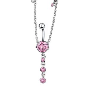 kunbead piercing navel waist chain dangle titanium belly button rings pink crystal body jewelry