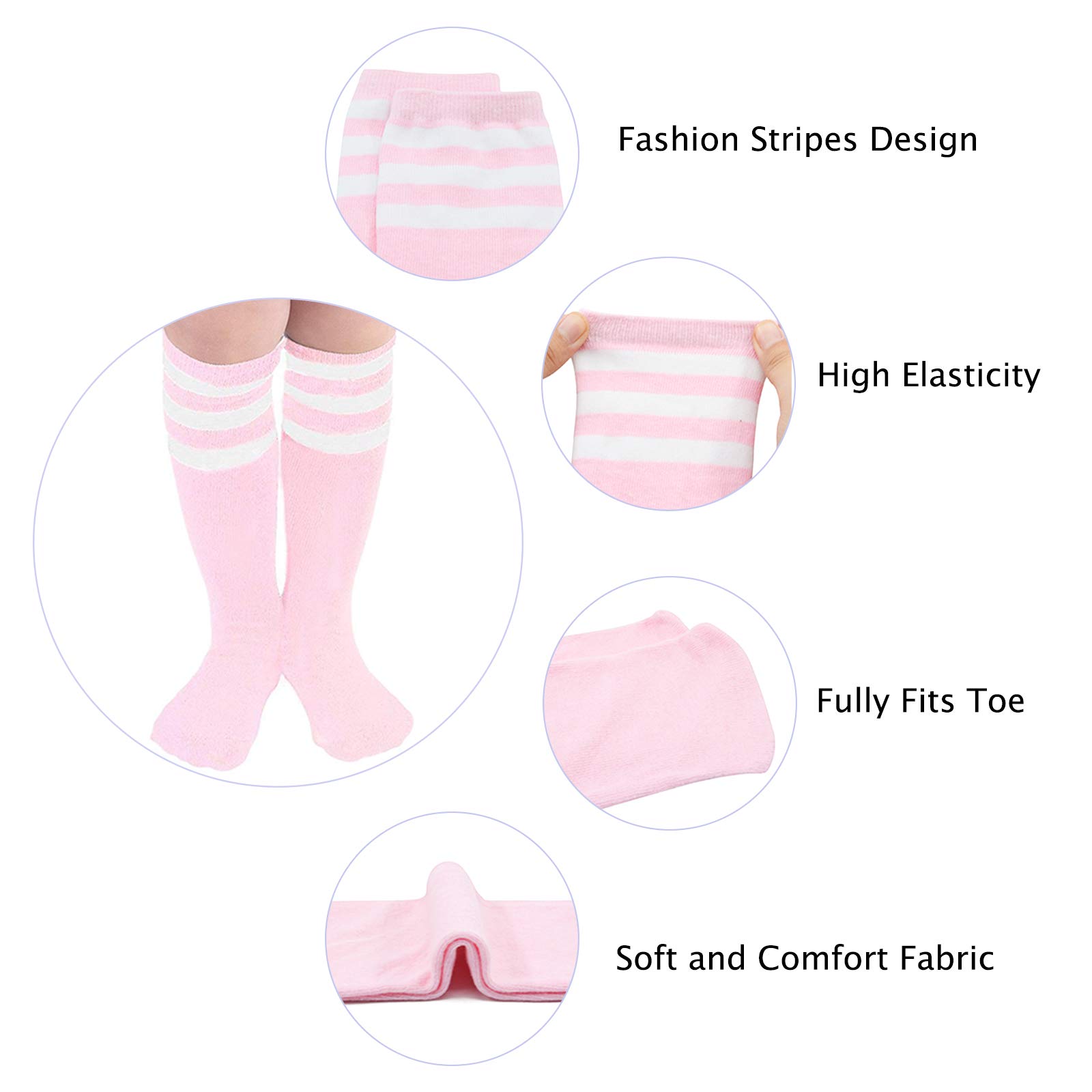 American Trends Kids Child Soccer Socks Stripes Knee High Tube Socks Cotton Uniform Sports Socks for Toddler Girls 1 Pack Pink White