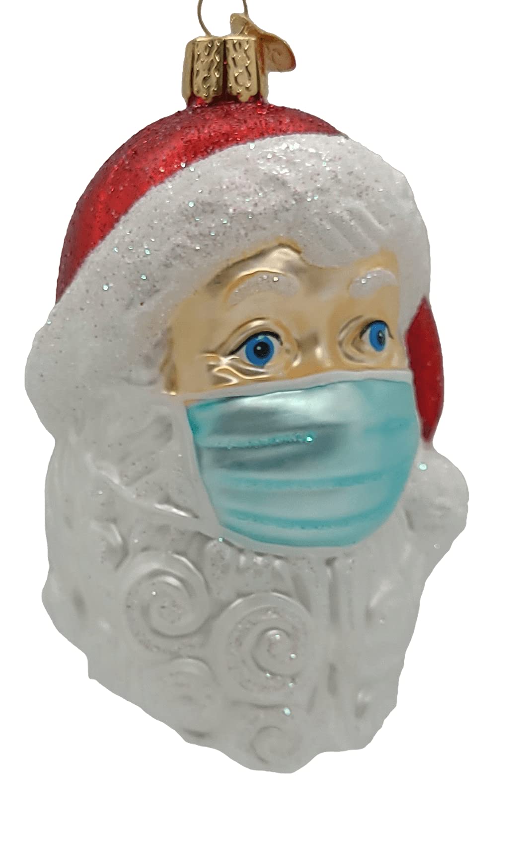 Old World Christmas Santa with Face Mask Blown Glass 2020 Unique Christmas Ornaments for Christmas Tree Decorations