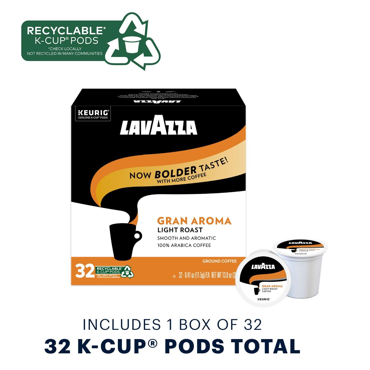 Lavazza Gran Aroma Single Serve Coffee K-Cups® Pods for Keurig® Brewer, 32 Count