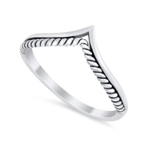 Blue Apple Co. Sterling Silver Size-7 Midi Thumb Ring V Band Chevron Plain Solid Heart Cabl Round 925 Sterling Silver