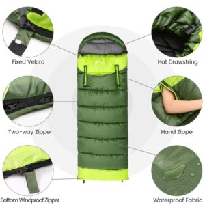 Sleeping Bag Wearable Lightweight Waterproof Sleeping Bags with Zippered Holes for Arms and Feet, Sleeping Bag for Adults, Women, Man, Kids, Camping, Hiking, Backpacking, Traveling - 2.98lbs,Green